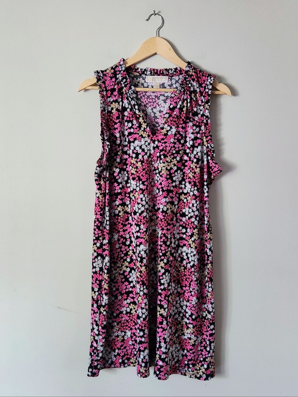 Michael Kors Sleeveless Floral Dress in Pink, Black & White Sz XL
